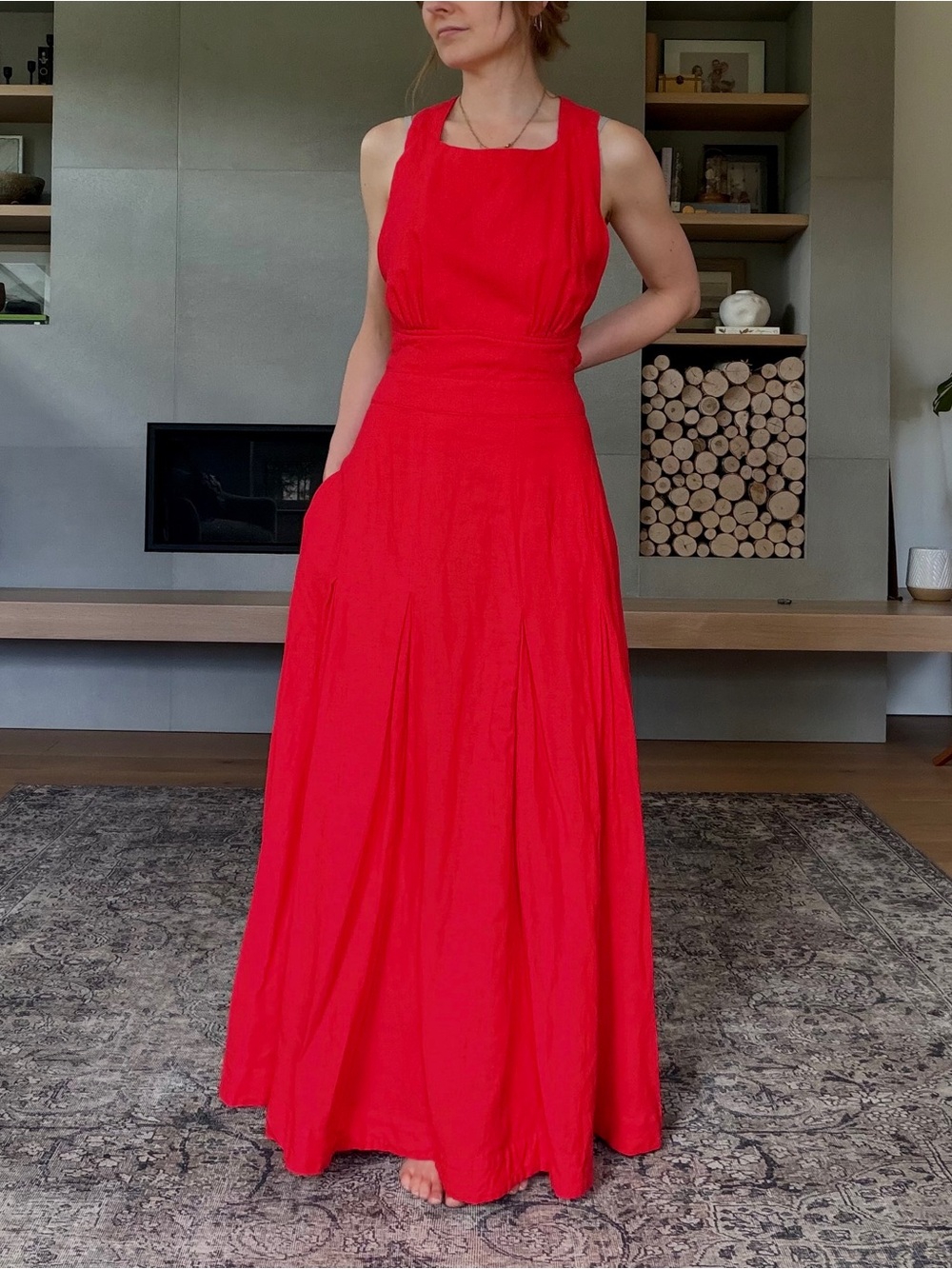 Linen blend Rachel Zoe Vibrant Red Sleeveless Maxi Dress